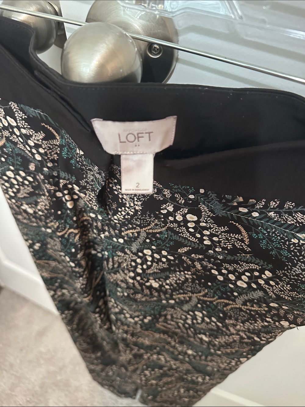 Sz 2 LOFT black floral pants with a dark botanic print and a tailored waistband. - Picture 2 of 5